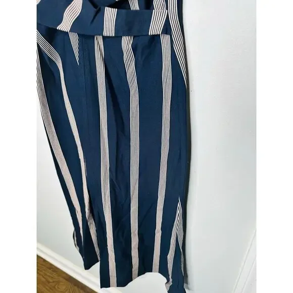 TANYA TAYLOR Dark Navy Blue Pinstripe A-Line Sleeveless Midi Dress Size Large - Picture 8 of 14